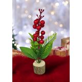 Yapay Çiçek Yılbaşı Çiçeği Kokinalı Kütük Saksılı Dekoratif Süs 20Cm