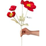 Yapay Çiçekçiniz 60 cm 4 Dallı Tüylü Dokulu Yapay Gelincik Çiçeği - Kırmızı