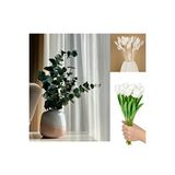 Yapay Çiçekçiniz Dekoratif 3’lü Set: 8’li Yapay Lale Demeti + Okaliptus Demeti + 3’lü Pamuk Otu – Salon ve Masa Çiçek Aranjmanı Yeşil