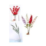 Yapay Çiçekçiniz Lüks Yapay Çiçek Aranjman Seti – 1 Adet Okaliptus Dalı + 3 Adet Delphinium Çiçeği + 7 Dallı Kırmızı Bahardalı Demeti Çok Renkli