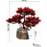 Yapay Çiçekçiniz Taş Detaylı Odun Saksıda Yapay Bonsai Ağacı