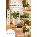 Yapay Dekoratif Pembe Meyveli Bitki | 40-45 Cm | Dolamit Taşlı | Saksılı