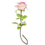 Yapay Ecquador Gülü, Rose Pink, Tek Dal, Büyük Boy, 3 Yaprak Seti ile, 52 cm, Gerçekçi Bahçe Gülü