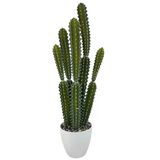 Yapay Kaktüs Ağacı 8Köşe 5Gövde Büyük Boy - Beyaz Saksıda Yapay Bitki 85*35Cm Vitrin