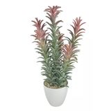 Yapay Kaktüs Ağacı Pembe Yeşil Renk - Beyaz Saksıda Yapay Bitki 55*25Cm Vitrin