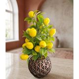 Yapay Limon Ağacı Aranjmanı Geometrik Saksıda - 25 cm