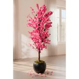 Yapay Pembe Bahar Dalı Ağacı 160 cm - Siyah Küre Saksılı