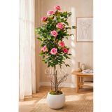 Yapay Pembe Gül Ağacı 150 cm 27x33 Beyaz Küre Saksılı