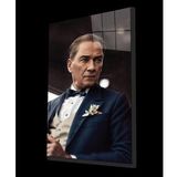Yapay Zeka Atatürk Portresi Cam Tablo, Ev ve Ofis Duvar Dekoru, Hediyelik Büyük Temperli Cam Tablo