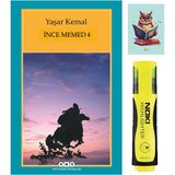Yapı Kredi Yayınları İnce Memed - 4 Yaşar Kemal -Sarı Fosforlu Kalem-Not Defteri Seti