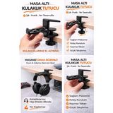 Yapı3D Masa Altı Kulaklık Tutucu Aparat | Sıkıştırmalı Kulaklık Askısı | Oyuncu & Ofis Masası Düzenleyici Stand - Siyah