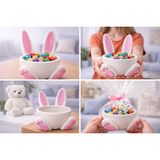 Yapı3D Tavşan Figürlü Dekoratif Şekerlik & Çikolata Kasesi – Pembe Beyaz Bunny Tasarım Masaüstü Organizer – Konsept Hediyelik Dekor Obje - Pembe - Beyaz