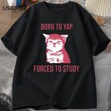 Yapılacak Doğmuş Çalışmak Zorla Komik Kedi Meme T-Shirt Retro Vintage Aptal Kedi Tişörtleri R 2860 - Siyah