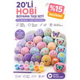 Yapısan 20’li Hobi Boyama Taşı Seti + 6 Renk Boya + 1 Fırça | Doğal Taş DIY Set