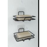 Yapışkanlı 2 Li Set Sabunluk Banyo Mutfak Lavabo Metal Katı Sabunluk Siyah Siyah