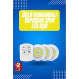 Yapışkanlı 3'Lü Spot Led Işık Lamba Montajsız Pilli Uzaktan Kumandalı P203982s8421