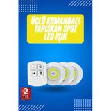 Yapışkanlı 3'Lü Spot Led Işık Lamba Montajsız Pilli Uzaktan Kumandalı P60718s1063