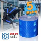 Yapışkanlı 5 Metre Mavi Renk Şerit Bant Parlayan Reflektörlü En 5 cm Onaysız Reflektif Ikaz Bandı