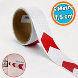 Yapışkanlı 7.5 Cm ( 5 Metre) Kırmızı Beyaz Petekli Ok Yönlendirme Reflektörlü Reflektif Şerit Bant