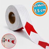 Yapışkanlı 7.5 Cm ( 50 Metre) Kırmızı Beyaz Petekli Ok Yönlendirme Reflektörlü Reflektif Şerit Bant