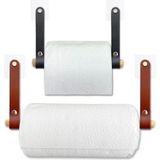 Yapışkanlı Ahşap & Deri Tuvalet Kağıtlığı | Banyo Kağıt Havluluk, Havlu Peçetelik | Wc Kağıtlık, Dolap Altı Kağıt Havlu Askısı (Siyah & Kahve, 2' li Set [Kağıt Havluluk & Tuvalet Kağıtlığı])