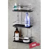 Yapiskanli Asla Paslanmaz Kristal Ayarlanabilir Raf Banyo Duzenleyici Sampuanlik Krom Siyah Ls-03 Ks