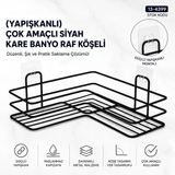 Yapişkanli Çok Amaçli Siyah Kare Banyo Raf Köşeli (5047)