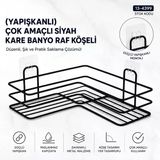 Yapışkanlı Çok Amaçlı Siyah Kare Banyo Raf Köşeli (5250)