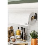 Yapışkanlı Doğal Gürgen Ağaç Ahşap Bar Metal Rulo Kağıt Havluluk, Kağıt Havlu Standı, Banyo Mutfak Havlu Çubuğu, Peçetelik Kağıt Havlu Rafı, Kağıt Havluluk Askısı (Metal, Siyah)