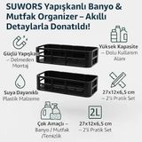 Yapışkanlı Duş Rafı – 2 Adet Paslanmaz Banyo Şampuanlık Organizer | Delmeden Montaj | Geniş Kapasiteli Duş Organizeri | Siyah Plastik Raf �