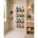 Yapışkanlı duş Rafı,Banyo rafı,Baharatlık Rafı,Duvar Tipi Baharatlık ve Şampuanlık, Banyo ve Mutfak İçin Uygun,Delmeden vidalamadan kolay ve pratik Montaj 2 Adet (2liRaf)