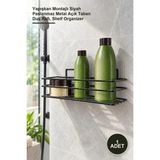 Yapışkanlı Duş ve Banyo Rafı Siyah Paslanmaz Metal