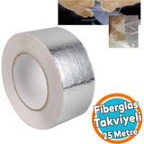 Yapışkanlı Fiberglas Lif Takviyeli Alüminyum Folyo Bant 45 mm x 25 Metre Yanmaz Soba Borusu Bandı - Gümüş - 1