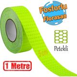 Yapışkanlı Gece Parlayan Reflektörlü 5 cm Fosforlu Reflektif Ikaz Bandı 1 Metre Florasan Şerit Bant
