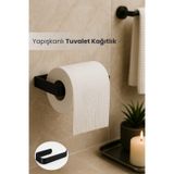 Yapışkanlı Lüks Tasarım Lamalı Tuvalet Kağıtlığı - Modern Banyo Kağıt Havluluk - Delmeden Montaj Siyah