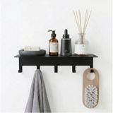 Yapışkanlı Metal Banyo Rafı 5 Kancalı Duvar Rafı Organizer Dekoratif Raf Siyah Paslanmaz Duvar Rafı Havluluk Askılık Banyo Mutfak Çok Amaçl