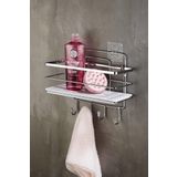 Yapışkanlı Ömür Boyu Paslanmaz Kristal Ayarlanabilir Raf Banyo Düzenleyici Şampuanlık Krom - Beyaz L