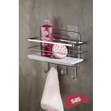 Yapiskanli Omur Boyu Paslanmaz Kristal Ayarlanabilir Raf Banyo Duzenleyici Sampuanlik Krom - Beyaz