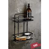Yapiskanli Omur Boyu Paslanmaz Kristal Ayarlanabilir Raf Banyo Duzenleyici Sampuanlik Siyah Ls-02 Ss