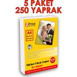 Yapışkanlı Parlaksticker Fotoğraf Kağıdı A4(5'li Paket) 250 Yaprak Epson Canon Hp