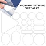 Yapışkanlı Polyester Kumaş Mont Tamir Yaması 36 Adet Beyaz