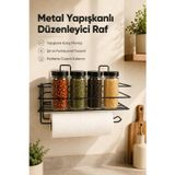 Yapışkanlı Siyah Metal Mutfak Rafı ve Kağıt Havluluk
