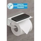 Yapışkanlı Tuvalet Kağıtlığı - Dekoratif Banyo Askısı Peçetelik - Beyaz