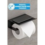 Yapışkanlı Tuvalet Kağıtlığı - Dekoratif Banyo Askısı Peçetelik - Siyah