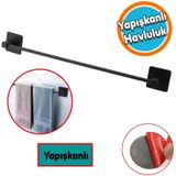 Yapışkanlı Tuvalet Lavabo Banyo Mutfak Havlu Standı Askısı Paslanmaz Metal Siyah Bez Havluluk Uzun 40 cm