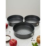 Yapışmaz Gri Metal Kek Kalıbı Seti, Gümüş Kelepçeli, 3 Parça, Yuvarlak Springform Pan
