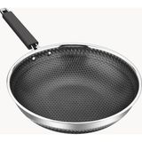 Yapışmaz Wok Tava Kapaklı 30 Cm, Yapışmaz Wok Karıştırma Tavası, Ergonomik Saplı ve Benzersiz Kapak Boncuklu, Gazlı, Elektrikli, Indüksiyonlu ve Seram - Çok Renkli