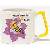 Yapmayaverecem Bal Mal-Havalı Arı Eğlenceli Komik Hediyelik Baskılı Sarı Kulplu Modern Seramik Kupa