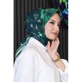 Yaprak Desen Yeşil Soft Pamuk Eşarp Zümrüt2