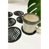 Yaprak Desenli Ahşap Mdf Bardak Altlığı (6'Lı Set)